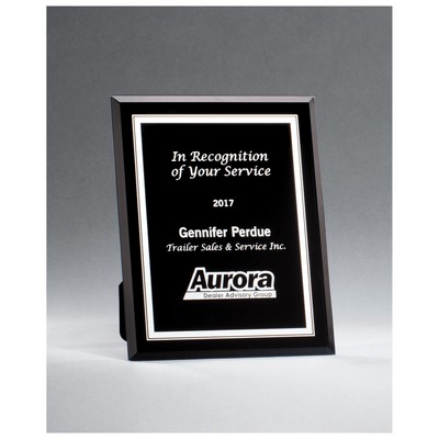 5" x 7" Black Glass Plaque with Silver Border and Easel Back