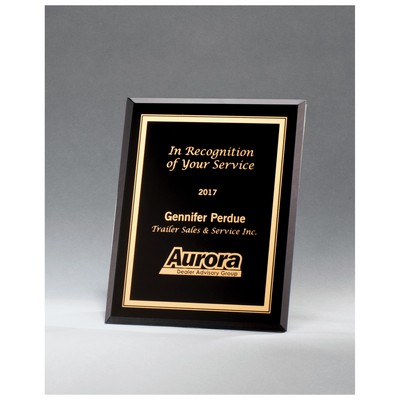 7" x 9" Black Glass Plaque with Gold Border and Easel Back