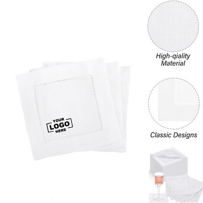 Washable Hemstitch Linen Cocktail Napkins