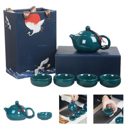 Ceramic 4 Cups And Teapot Set