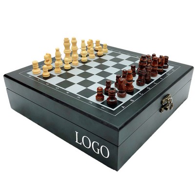 4-In-1 Travel Folding Wood Chess Dominoes Playing Cards Set