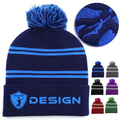 MOQ100 Acrylic Knit Beanie Cap With Pom