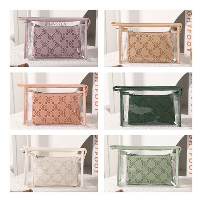 PU Embossed Toiletry Bag Cosmetic Set of 2 Pcs