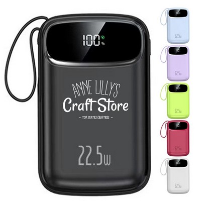10000mAh Fast Charge Power Bank with Pull-Away Cord and LED Display