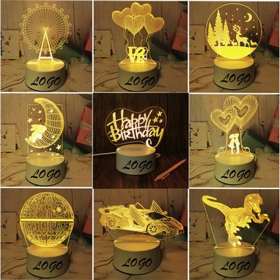 3D Night Light Plug-in USB Touch Remote Control Acrylic Small Desk Lamp