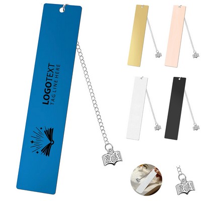 Stainless Steel Rectangular Bookmark with Pendant