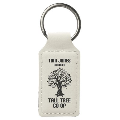2 3/4" x 1 1/4" White Leatherette Rectangle Keychain