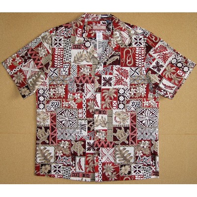 Hawaiian Tropical Print Red Cotton Shirt