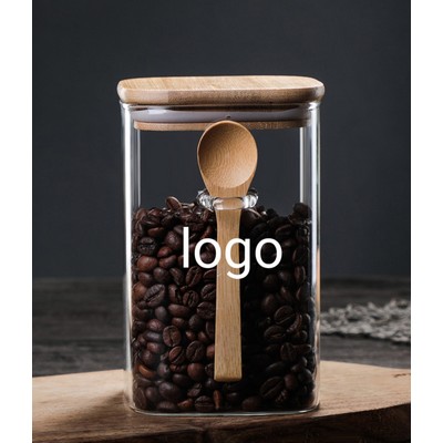 Square Glass Jar W/ Spoon