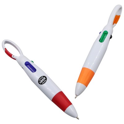Multi Colored Ink Shuttle Pen w/Carabiner Clip