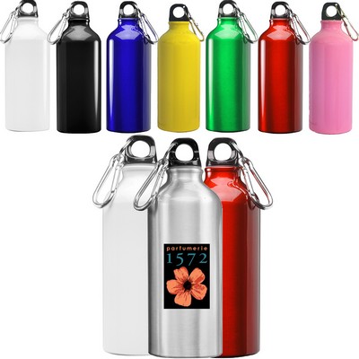 USA Printed Easy-to-Carry 24 oz Aluminum Travel Water Bottle with Carabiner Clip