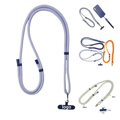 Adjustable Cell Phone Lanyard with Climbing Rope & Leather Tab