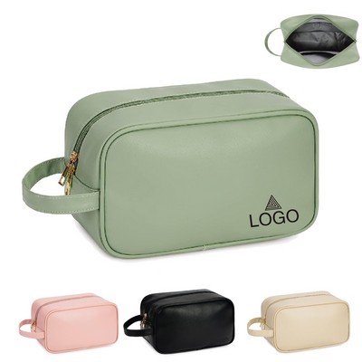 Soft PU Leather Zipped Travel Toiletry Bag
