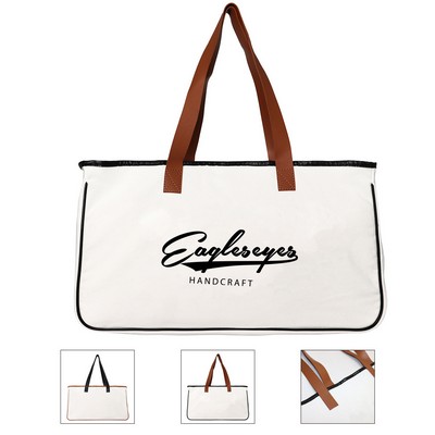 Canvas Tote Bag with Leather Handle