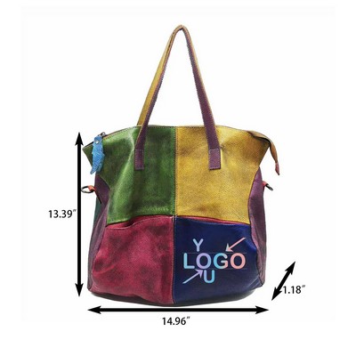 Authentic Leather Retro Two-Tone Tote Crossbody Bag