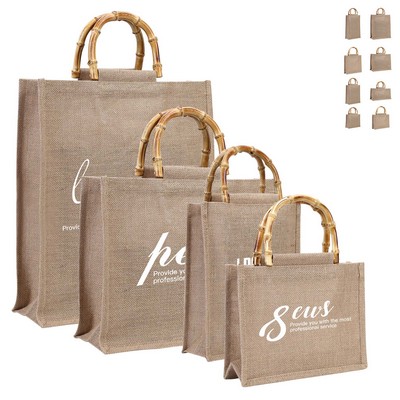 Jute Shopping Tote Bag With Bamboo Handle