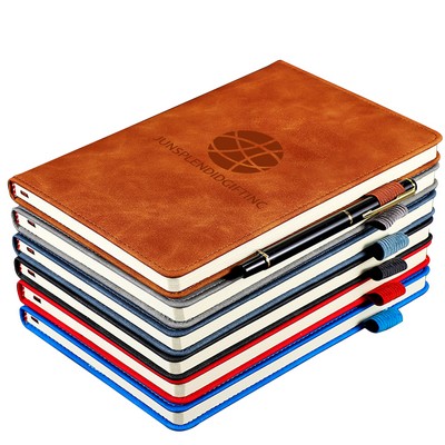 A5 Leather Business Notebook With Pen 160 Sheets Lined Bound Journal Paper Softcover