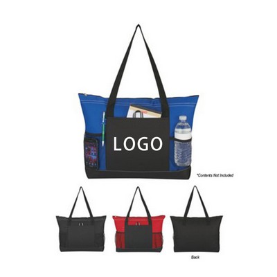 14" Wide Durable Polyester Business Zipper Tote Bag with Front Pocket