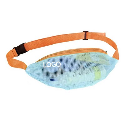 Color-Blocking Zippered Nylonmesh Waist Bag