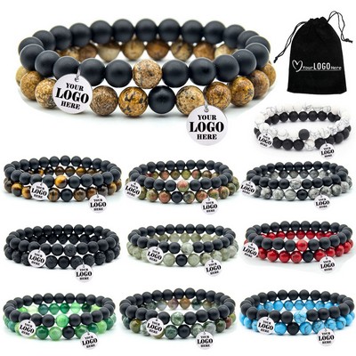 2 PCS Beaded Couple Gemstone Bracelets Set Jewelry Gift