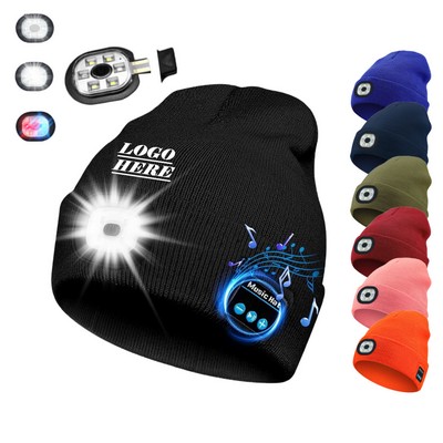 Unisex Knit Beanie with Bluetooth Headphones & Built-in LED Flashlight