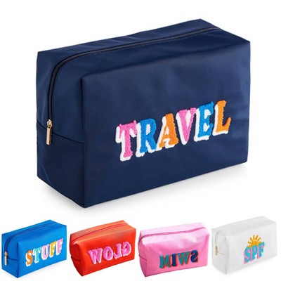 Waterproof Nylon Embroidered Letter Makeup Bag