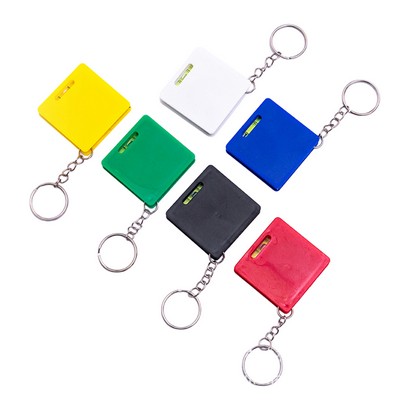 Mini Square Tape Measure With Level Keychain