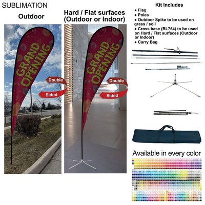 16' X-Large Tear Drop Flag Kit, Full Color Graphics Double Side, Outdoor Spike base, Indoor use
