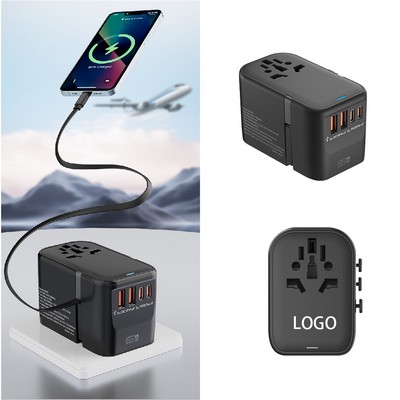 PD65W Travel Plug Adapter with Built-in USB-C Cable