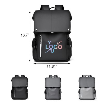 15.6" PU Leather Laptop Backpack with USB Charging