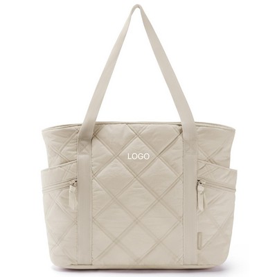 Quilted Cotton Tote Bag Commuter Handbag Lightweight Shoulder Bag