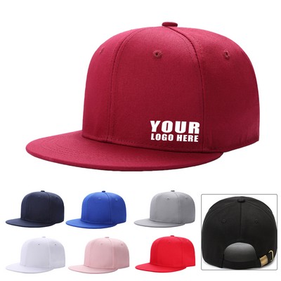 Flat Brim Cotton Snapback Hat Adjustable