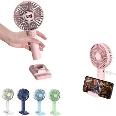 Round Handheld Fan with Phone Stand