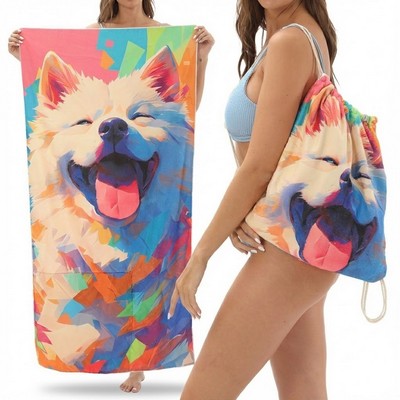 Full Color 2-in-1 Convertible Beach Towel / Drawstring Backpack