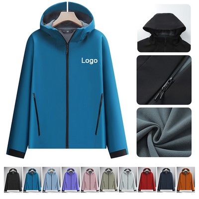 Unisex Fleece Hooded Windbreaker Waterproof Oil-Resistant Jacket