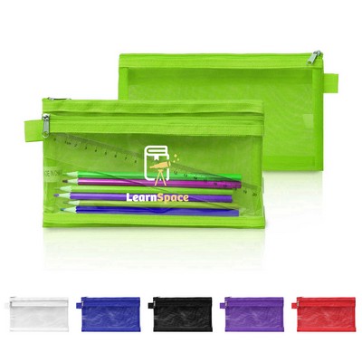 Dual-Pocket Mesh Pencil Pouch