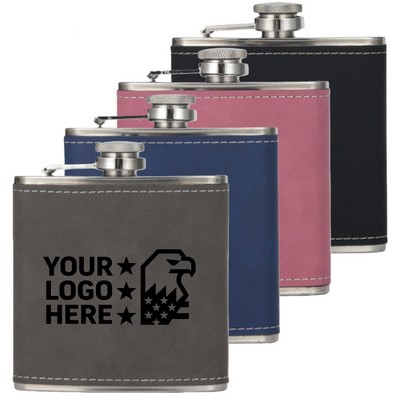 Stainless Steel Leather Flask 6oz Outdoor Pocket