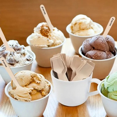 3.7" L Diposable Wooden Spoons Tasting Bar Spoons for Cake Coffee Ice Cream