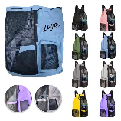 Mesh Drawstring Swim Backpack with Wet Pocket