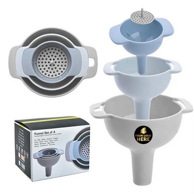 Premium 4-Piece Kitchen Funnel Set With Removable Strainer