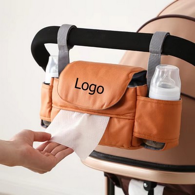 Universal Stroller Caddy, Front Tissue Pocket, Stroller Organizer with Cup Holders