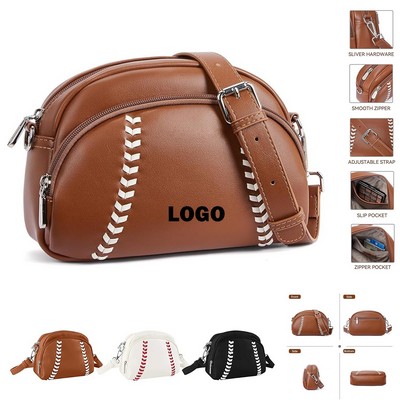 PU Leather Baseball-Style Shoulder Bag