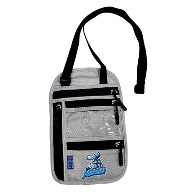 Waterproof Diamond Grid PU Neck Wallet with Multi Zipper Pockets