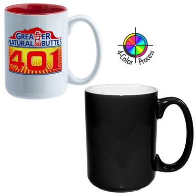 15 Oz. Black & White Two Tone El Grande Mug - Dishwasher Safe - 4 Color Process