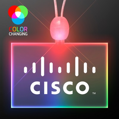 Light Up Promotional Acrylic Rectangle Necklaces with Multicolor LED - PRINTED