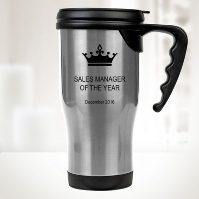 14 Oz Silver Stainless Steel Travel Mug w/ Handle
