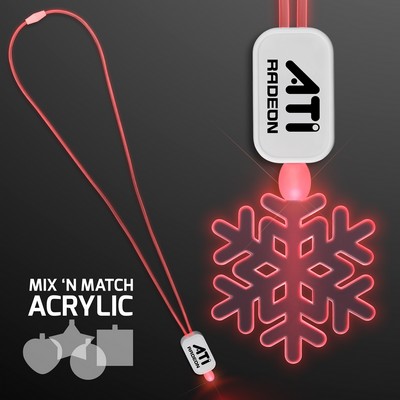 Neon Look Necklace Red LED Lanyards with Acrylic Snowflake Pendants - PRINTED