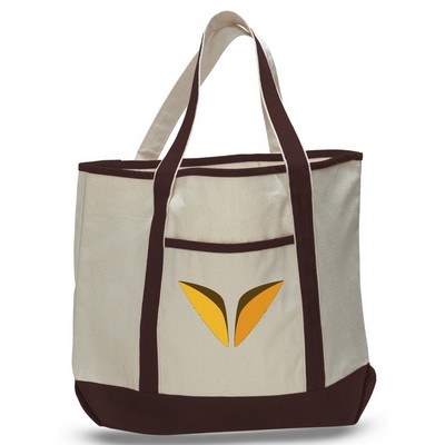 Heavy Canvas 2-Pocket Tote w/1-Color--22"x16"x6" - Natural/Chocolate