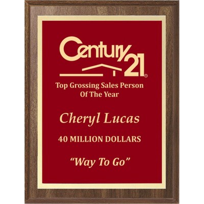 Economy Walnut Finish Plaque Series with Red Plate, 9"x12"