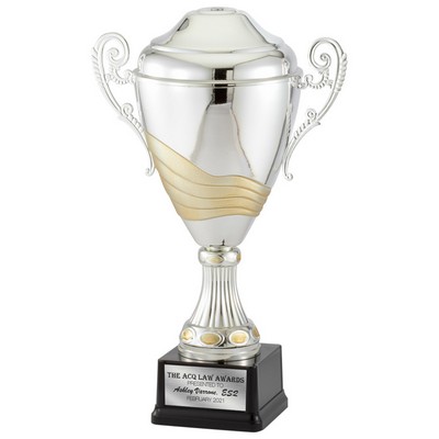 17 ½" Italian Two-Tone Silver & Gold Trophy Cup w/Black Base